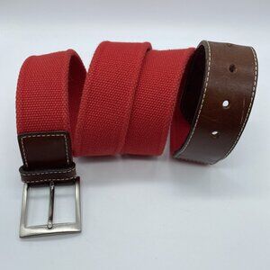 Bullock & Jones Red Cotton Canvas Belt w/ Leather Tabs 1004 Men's Size 38